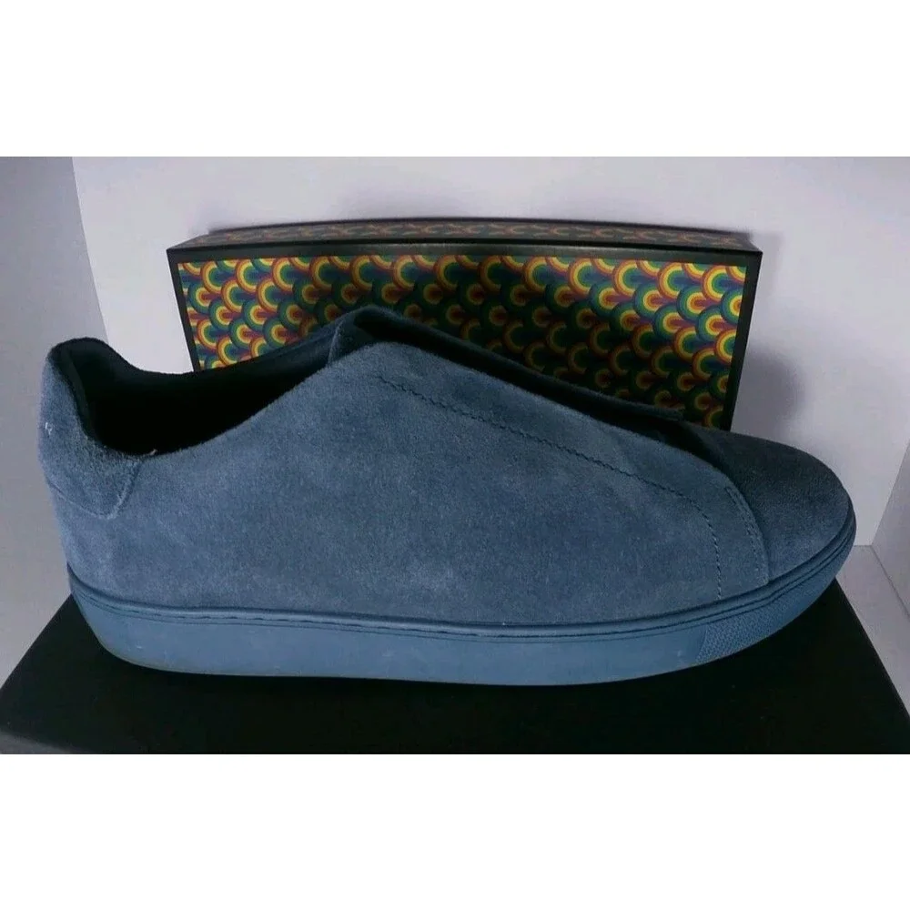 Kurt Geiger London Men's Lennon Slip on Blue Suede Sneakers Us 13 Used with box